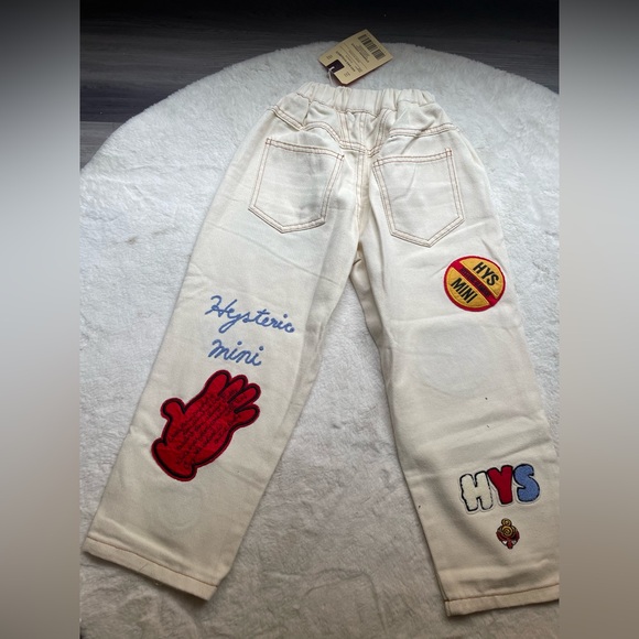 Mini hysteric Kids pants Cream Cartoon Patch Trousers - Picture 2 of 5